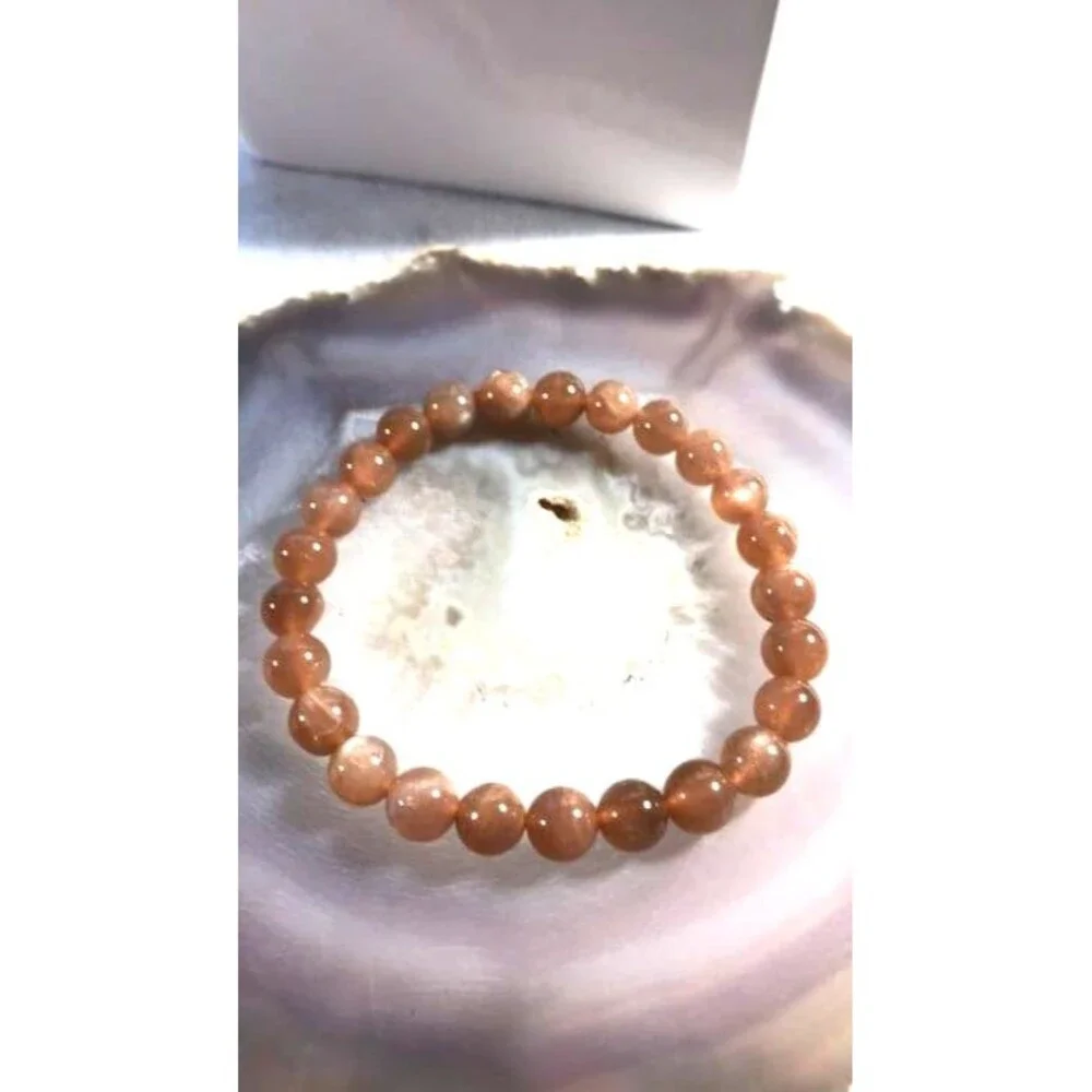 Peach Moonstone Beaded Stretch Bracelet